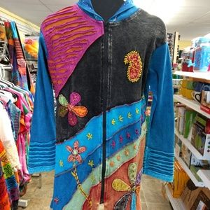 Hand Stitched Multi color Nepal Hippie Jacket Long